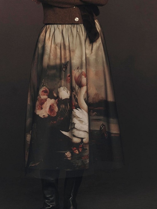 Anthropologie Dresses & Skirts - Anthropologie Wondernight Midi Skirt NEW Black Swan Art XL